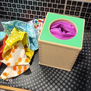 LOVEVERY Colorful Wooden Magic Tissue Box with Fabric Tissues (Senser Kit 6mths)